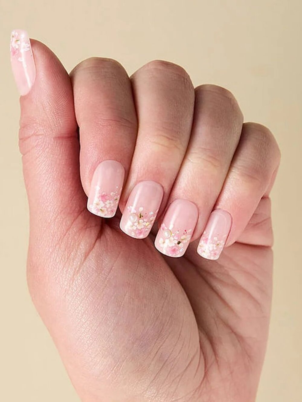 Kleo Kolor Floral Fields Press-On Gel Nails Long Square Ballet Pink NIB